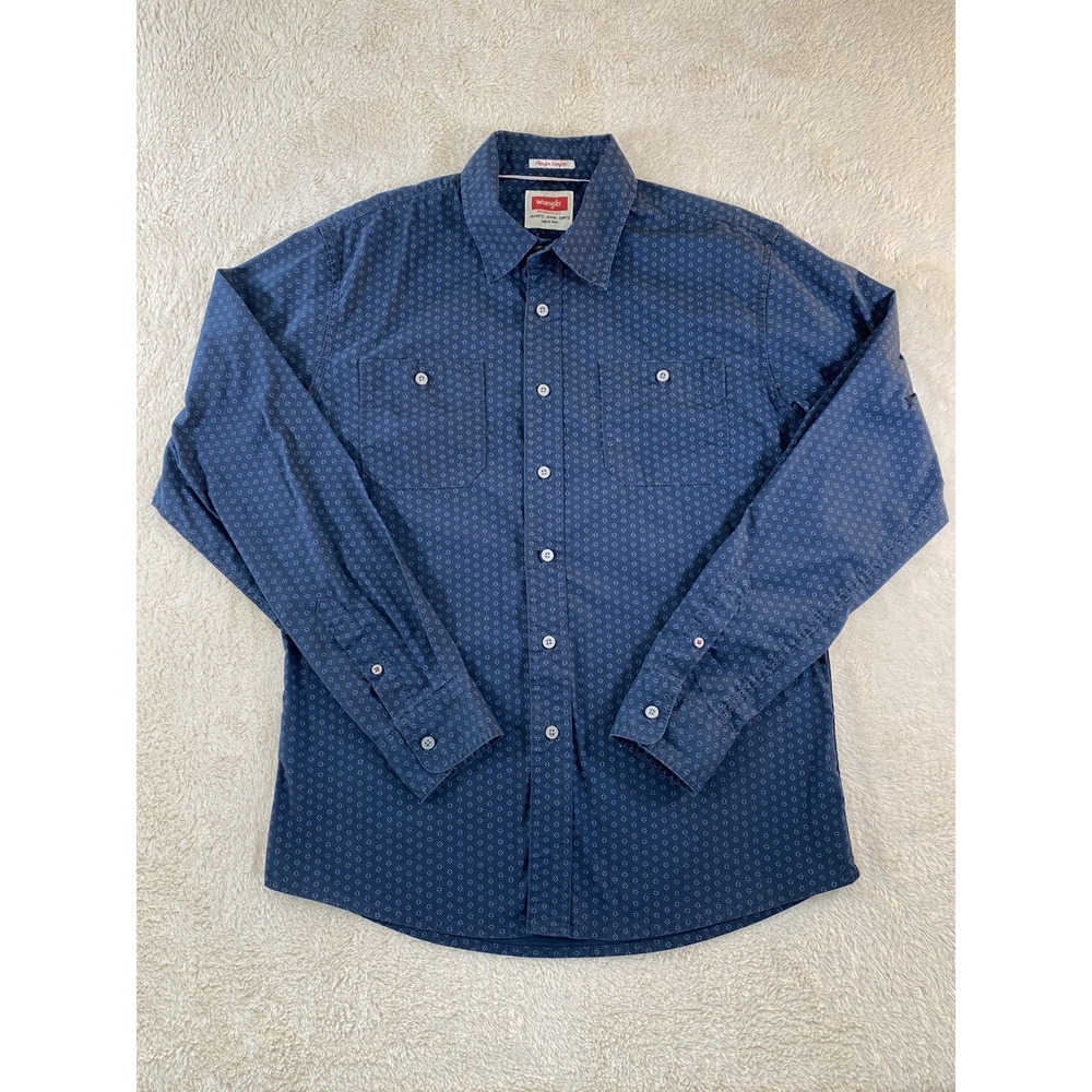 Wrangler Button Up Flex For Comfort Long Sleeve Blue Geometric Men's Size M